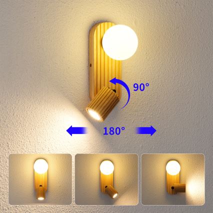 Brilagi - Väggspotlight MODERN WOOD 1xG9/5W/230V + 1xGU10/8W i gummiträ