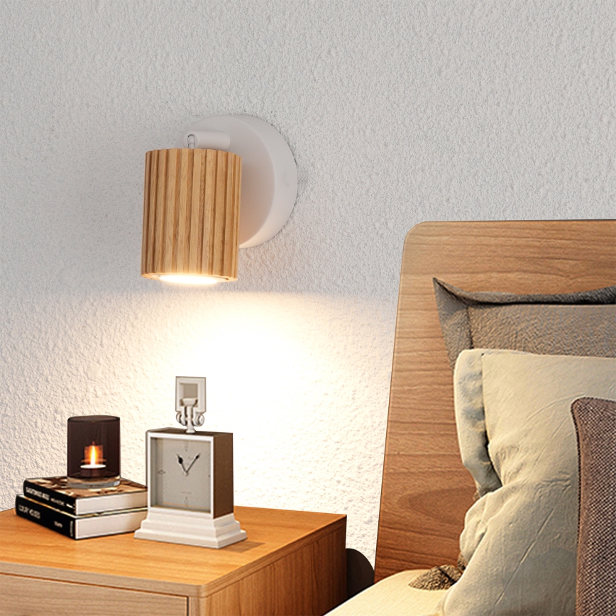 Brilagi - Väggspotlight MODERN WOOD 1xGU10/8W/230V gummiträ/vit