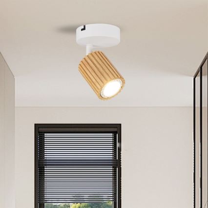 Brilagi - Väggspotlight MODERN WOOD 1xGU10/8W/230V gummiträ/vit