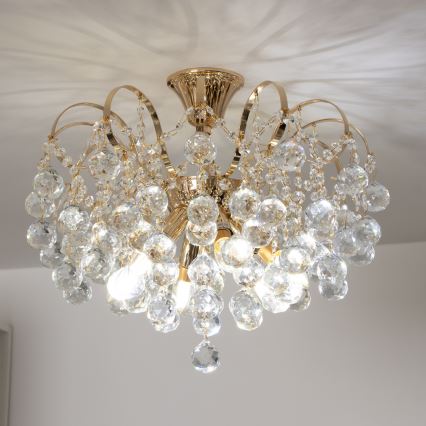 Brilagi - Ytmonterad ljuskrona CRYSTAL 6xE14/60W/230V guld