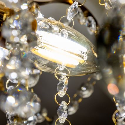 Brilagi - Ytmonterad ljuskrona CRYSTAL 6xE14/60W/230V guld