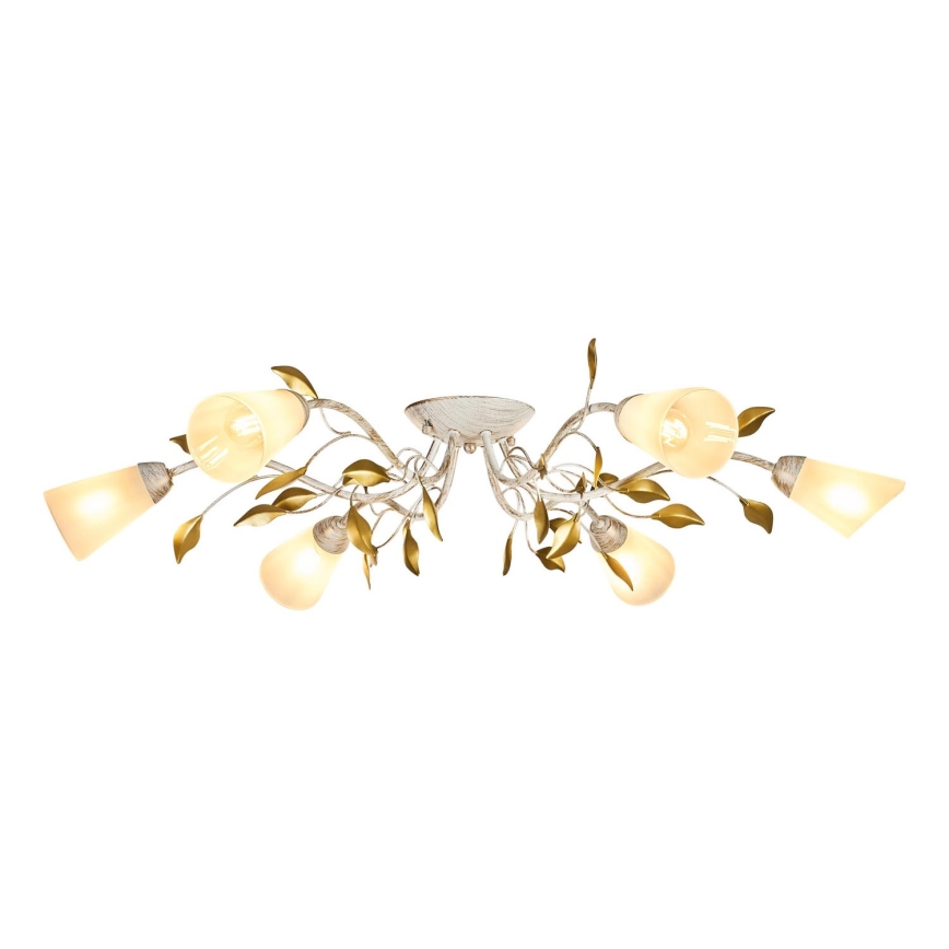 Brilagi - Ytmonterad ljuskrona FLORA 6xE14/60W/230V guld/grädde/patina