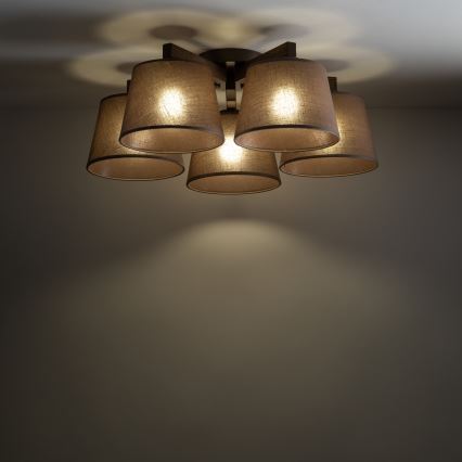 Brilagi - Ytmonterad taklampa LATTE 5xE27/60W/230V furu/brun