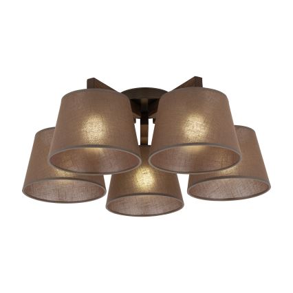 Brilagi - Ytmonterad taklampa LATTE 5xE27/60W/230V furu/brun