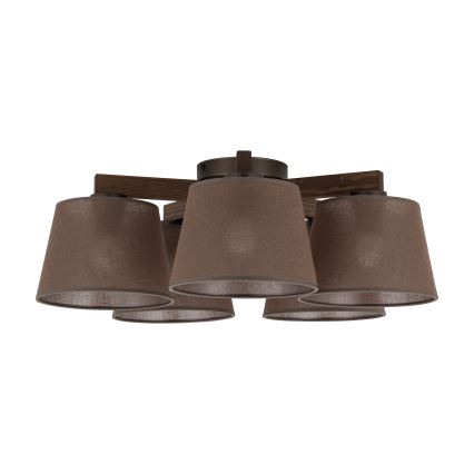 Brilagi - Ytmonterad taklampa LATTE 5xE27/60W/230V furu/brun