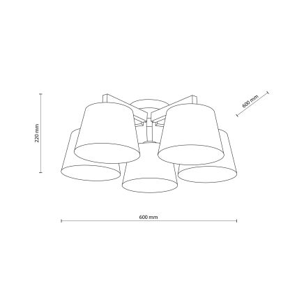 Brilagi - Ytmonterad taklampa LATTE 5xE27/60W/230V furu/brun