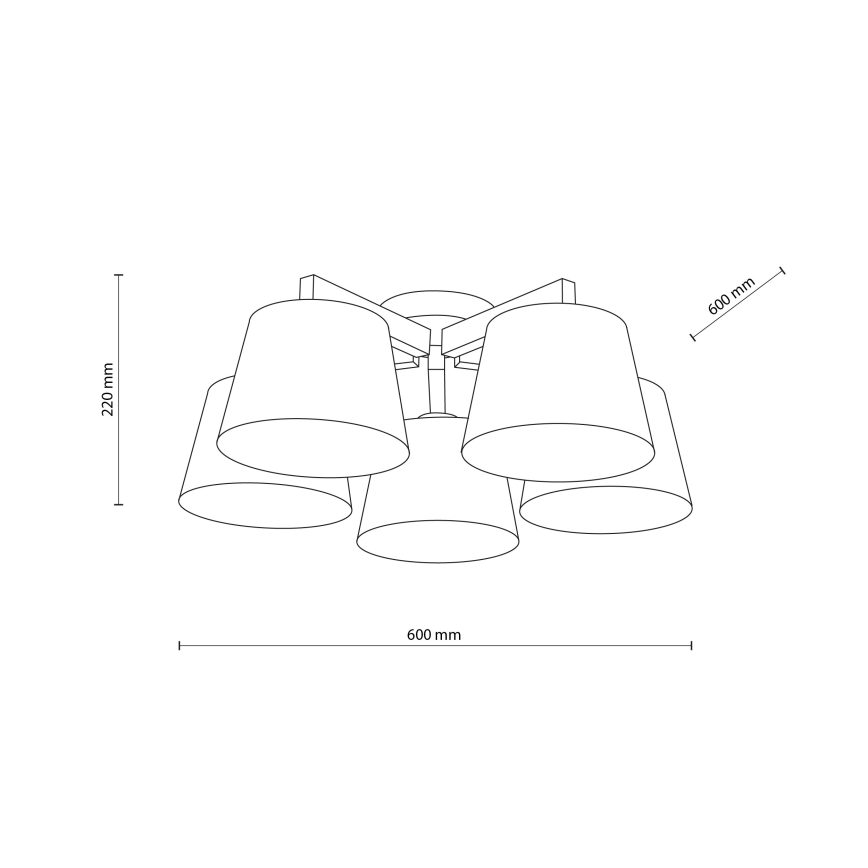 Brilagi - Ytmonterad taklampa LATTE 5xE27/60W/230V furu/brun