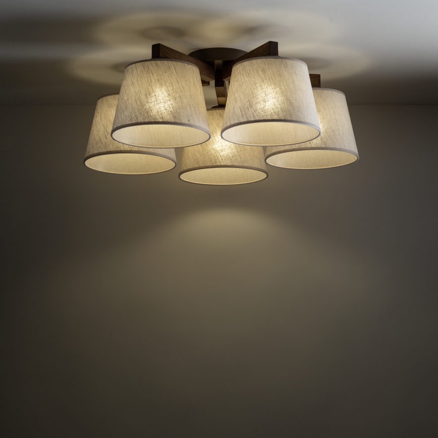 Brilagi - Ytmonterad taklampa LATTE 5xE27/60W/230V furu/krämvit