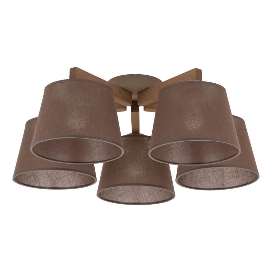 Brilagi - Ytmonterad taklampa LATTE SABIA 5xE27/60W/230V furu/brun