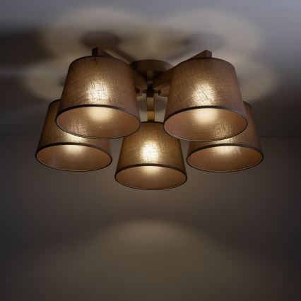 Brilagi - Ytmonterad taklampa LATTE SABIA 5xE27/60W/230V furu/brun