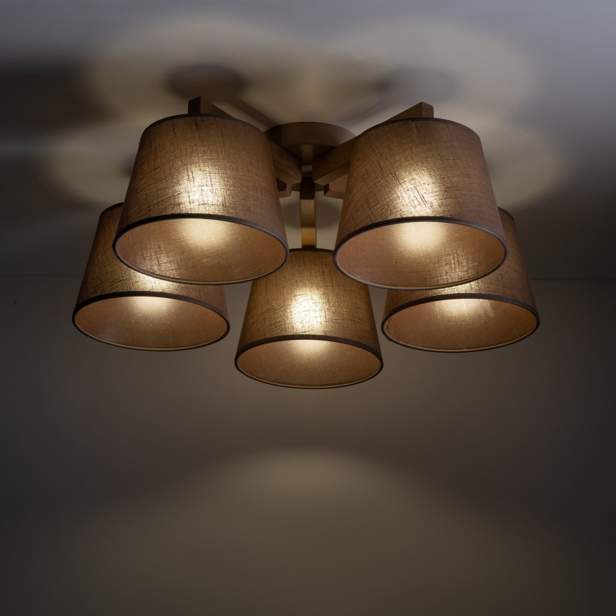 Brilagi - Ytmonterad taklampa LATTE SABIA 5xE27/60W/230V furu/brun