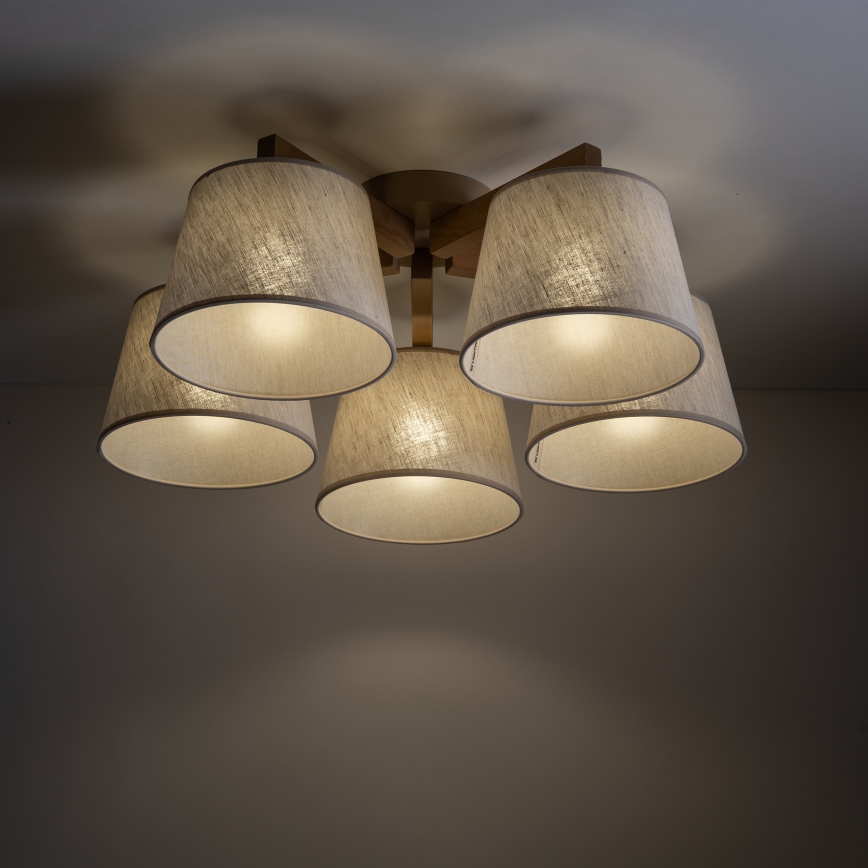 Brilagi - Ytmonterad taklampa LATTE SABIA 5xE27/60W/230V furu/krämfärgad