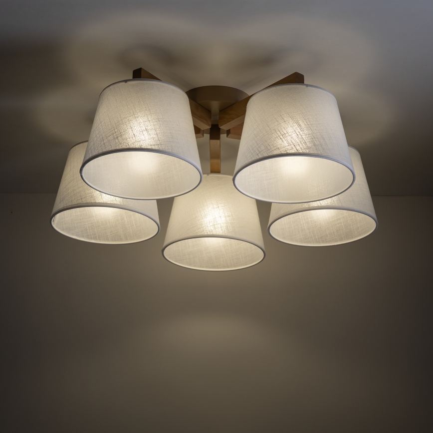 Brilagi - Ytmonterad taklampa LATTE SABIA 5xE27/60W/230V furu/vit