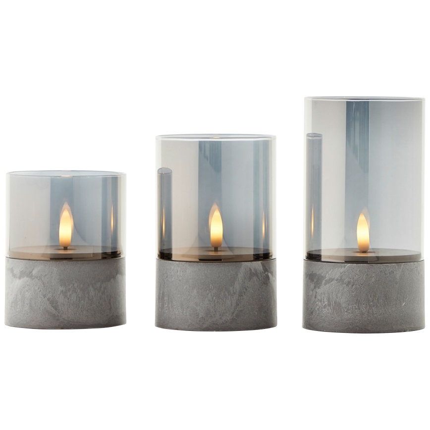 Brilliant - 3-pack LED-ljus BOUGIE LED/2xAA IP44, grå/rökfärgade