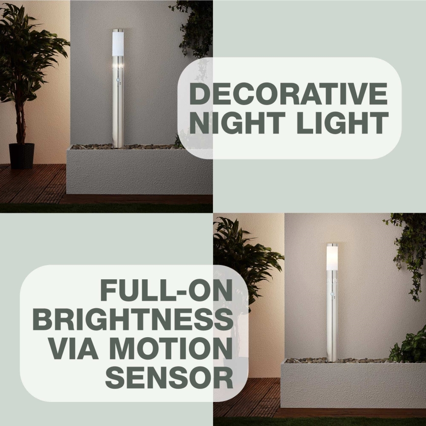 Brilliant - LED Utomhuslampa med sensor LEIGH LED/0,9W/230V + 1xE27/11W 80 cm IP44 skinande krom