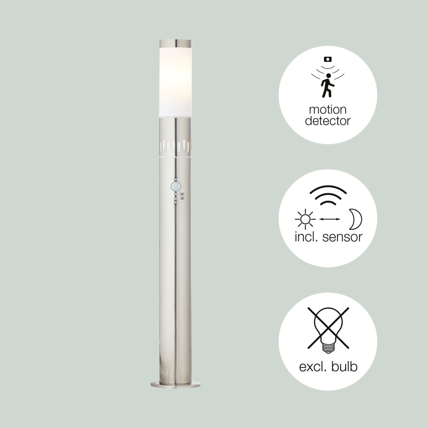 Brilliant - LED Utomhuslampa med sensor LEIGH LED/0,9W/230V + 1xE27/11W 80 cm IP44 skinande krom