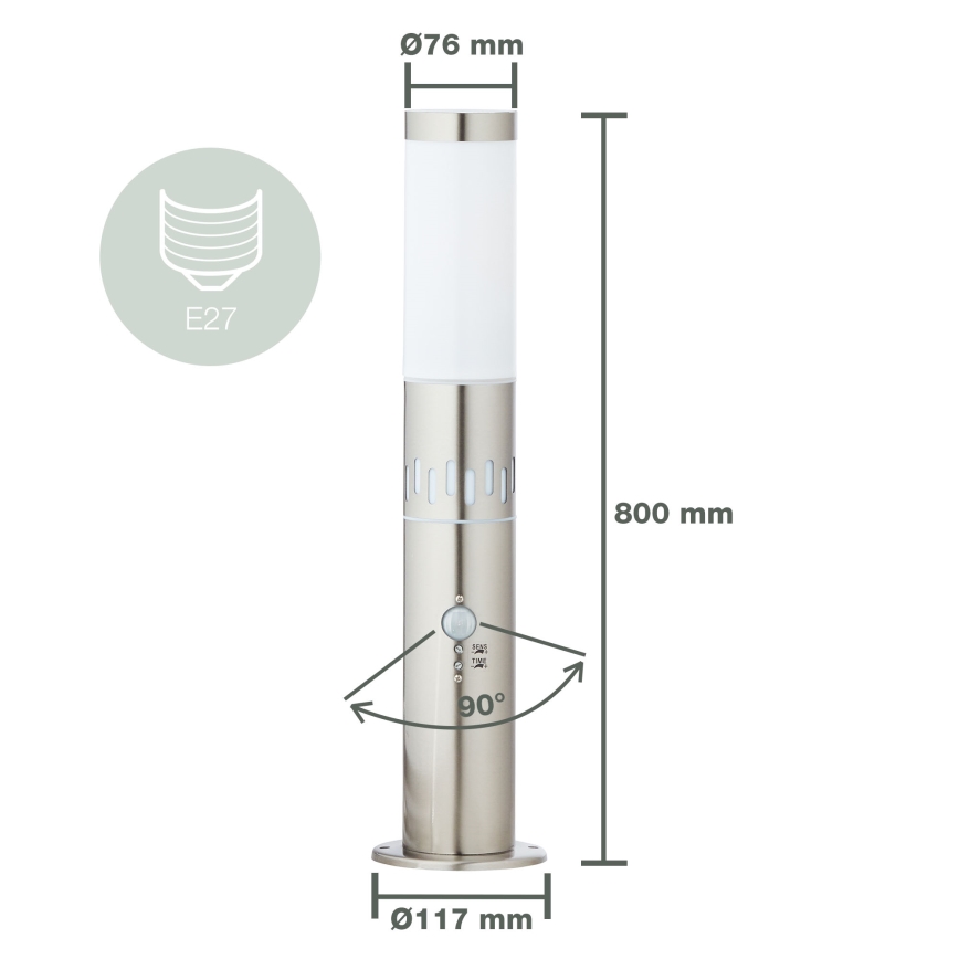 Brilliant - LED Utomhuslampa med sensor LEIGH LED/0,9W/230V + 1xE27/11W 80 cm IP44 skinande krom