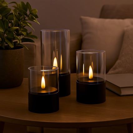 Brilliant - Set med 3 LED-ljus BOUGIE LED/2xAA IP44 svart/rökfärgad
