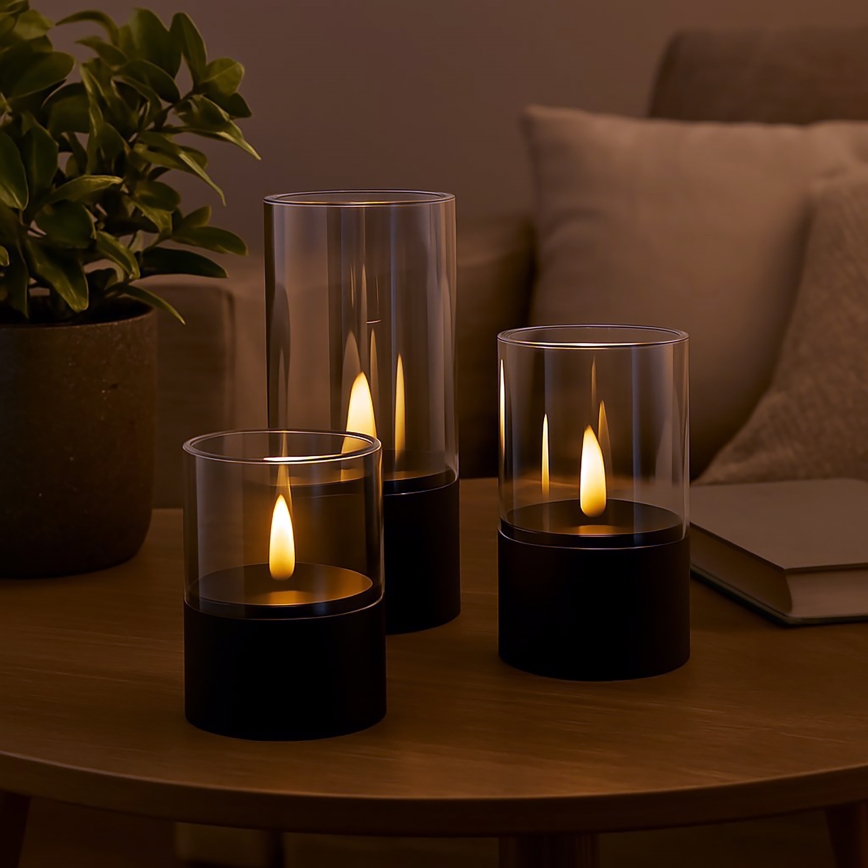 Brilliant - Set med 3 LED-ljus BOUGIE LED/2xAA IP44 svart/rökfärgad