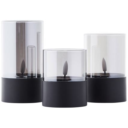 Brilliant - Set med 3 LED-ljus BOUGIE LED/2xAA IP44 svart/rökfärgad