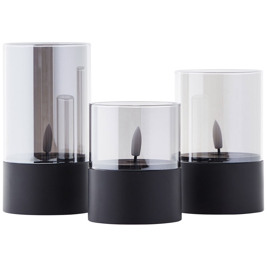 Brilliant - Set med 3 LED-ljus BOUGIE LED/2xAA IP44 svart/rökfärgad