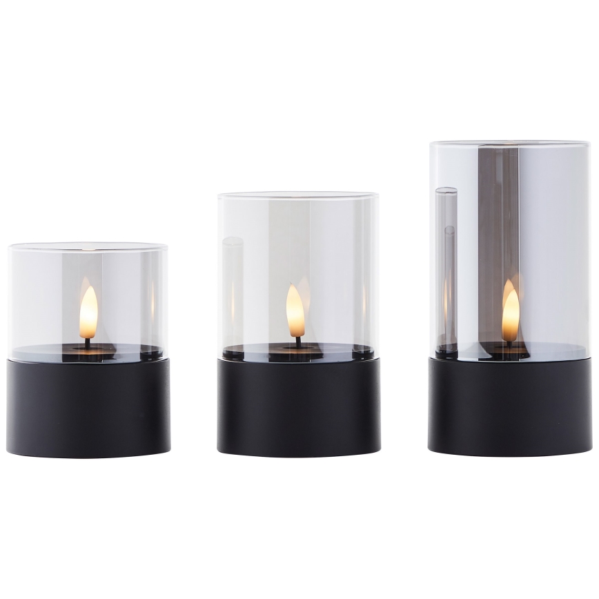 Brilliant - Set med 3 LED-ljus BOUGIE LED/2xAA IP44 svart/rökfärgad