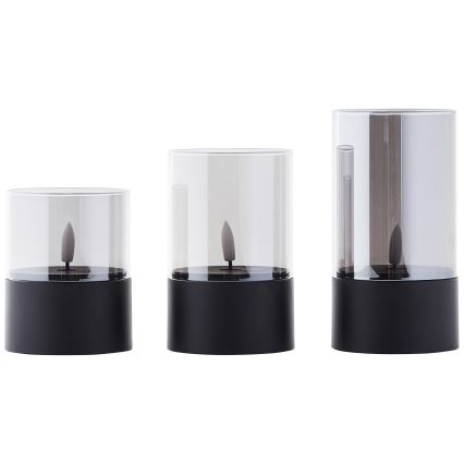 Brilliant - Set med 3 LED-ljus BOUGIE LED/2xAA IP44 svart/rökfärgad