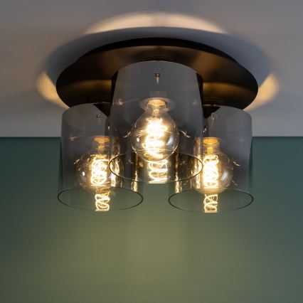 Brilliant - Taklampa BETH 3xE27/60W/230V svart/rökfärgad
