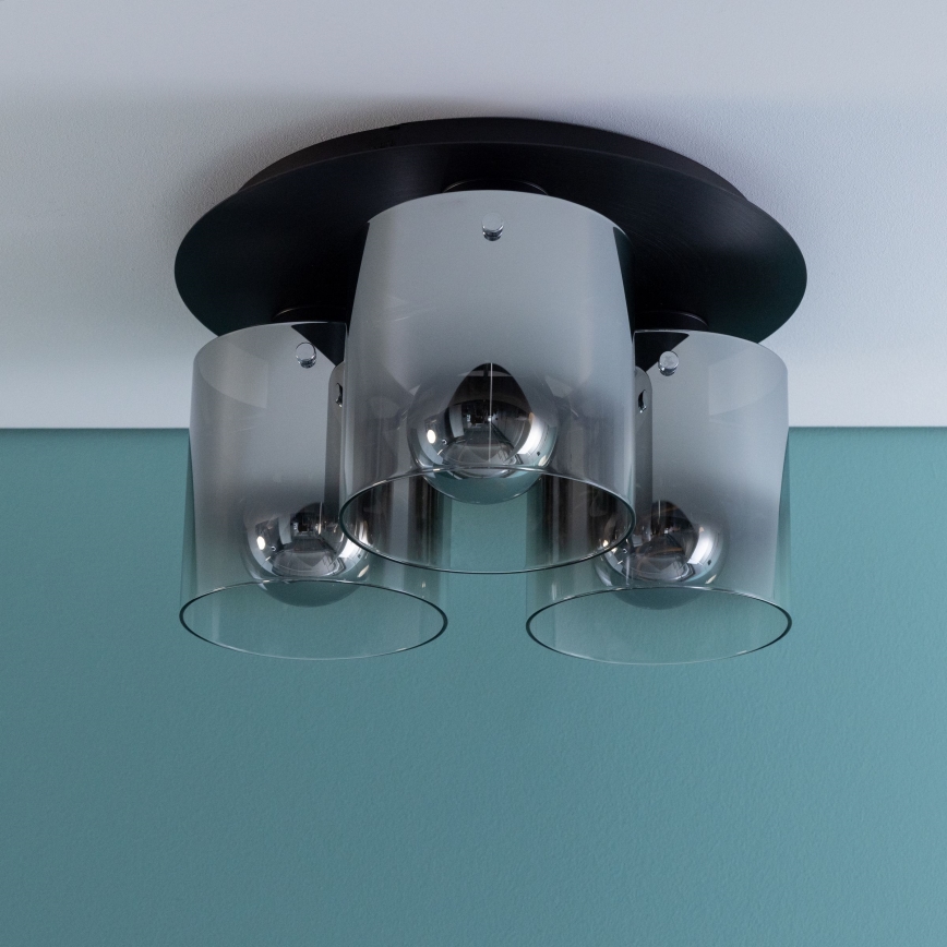 Brilliant - Taklampa BETH 3xE27/60W/230V svart/rökfärgad