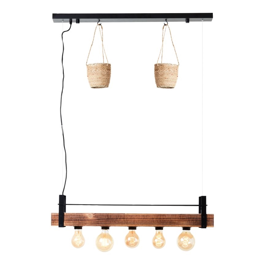 Brilliant - Taklampa på vajer BANKWOOD 5xE27/28W/230V poppel