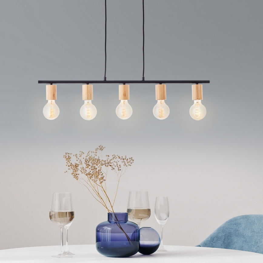 Brilliant - Taklampa på vajer KERRY 5xE27/40W/230V svart/bambu