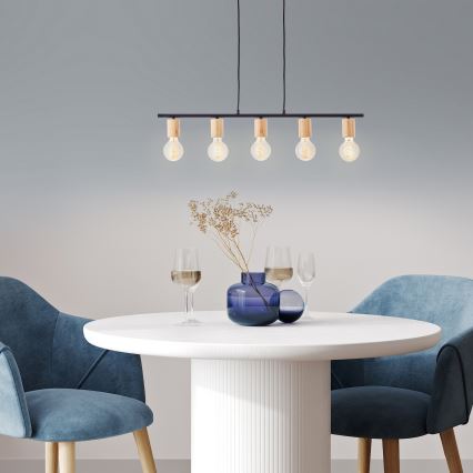 Brilliant - Taklampa på vajer KERRY 5xE27/40W/230V svart/bambu