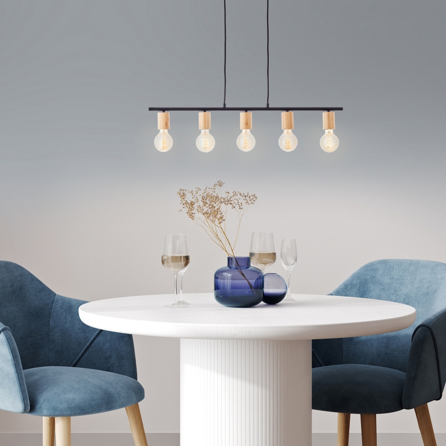 Brilliant - Taklampa på vajer KERRY 5xE27/40W/230V svart/bambu