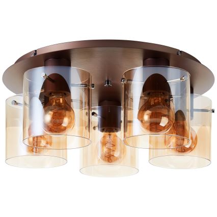 Brilliant - Taklampa PETJE 5xE27/40W/230V Ø 52 cm brun/rökfärgad