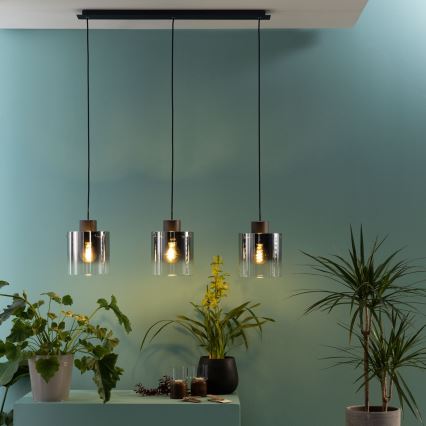 Brilliant - Takpendel på vajer BETH 3xE27/60W/230V svart/rökfärgad