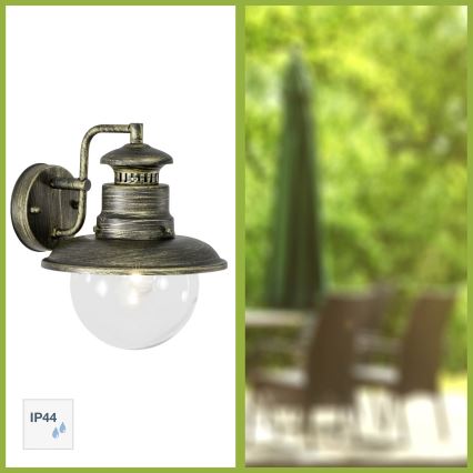 Brilliant - Vägglampa för utomhusbruk ARTU 1xE27/60W/230V IP44 patina/guld