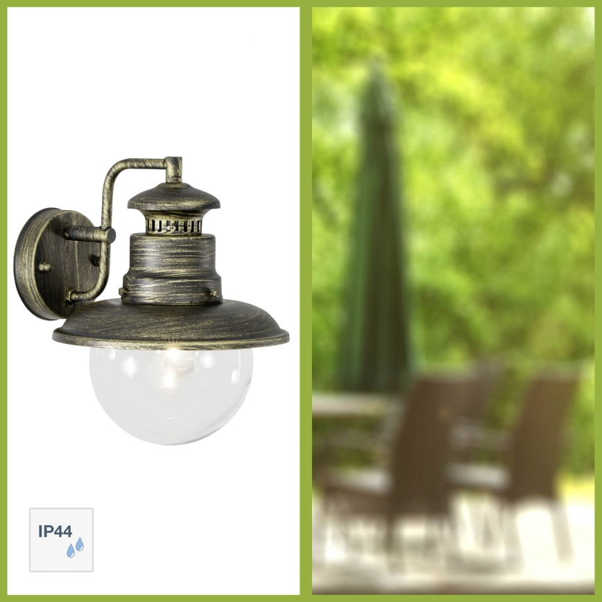Brilliant - Vägglampa för utomhusbruk ARTU 1xE27/60W/230V IP44 patina/guld