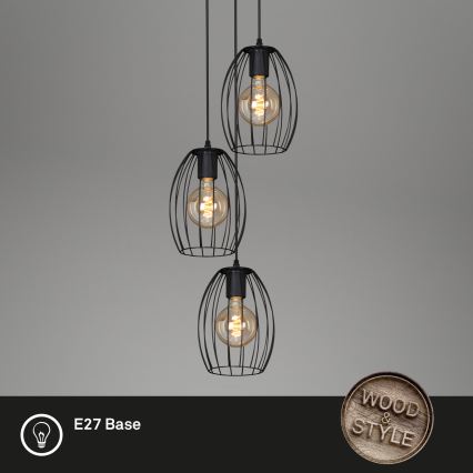 Brilo 4040-035 - Ljuskrona med textilsladd WAKTU VINTAGE 3xE27/60W/230V gummiträd