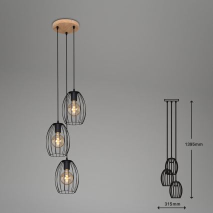 Brilo 4040-035 - Ljuskrona med textilsladd WAKTU VINTAGE 3xE27/60W/230V gummiträd