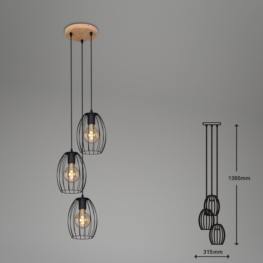 Brilo 4040-035 - Ljuskrona med textilsladd WAKTU VINTAGE 3xE27/60W/230V gummiträd