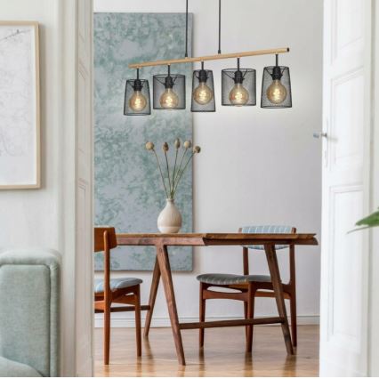 Brilo 4078-054 - Hänglampa med kabel WOOD & STYLE 5xE27/60W/230V