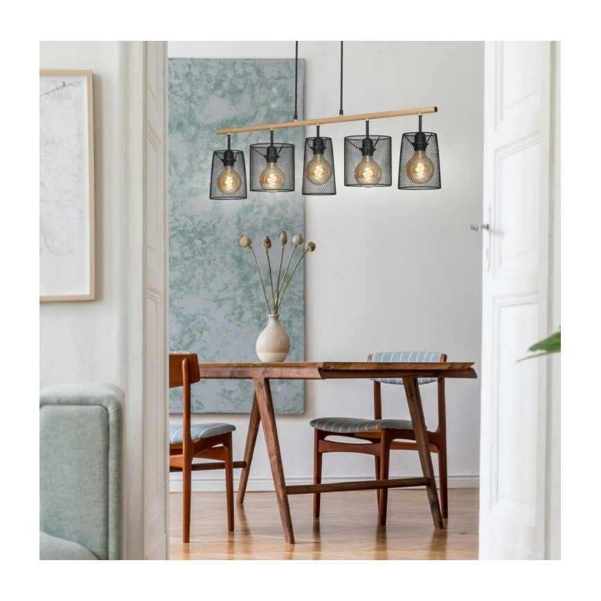 Brilo 4078-054 - Hänglampa med kabel WOOD & STYLE 5xE27/60W/230V