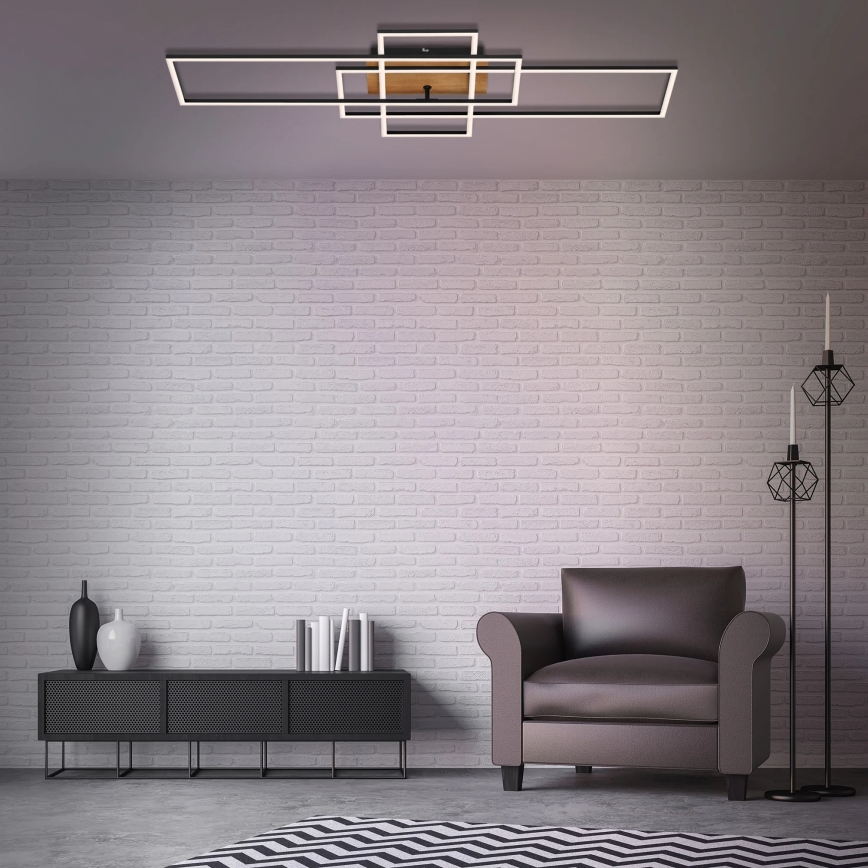Brilo - Dimbar LED ytmonterad ljuskrona FRAME LED/51W/230V 2700-5000K svart/brun + fjärrkontroll