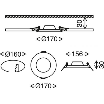 Brilo - Infälld dimbar LED badrumsbelysning FLAT LED/12W/230V IP44