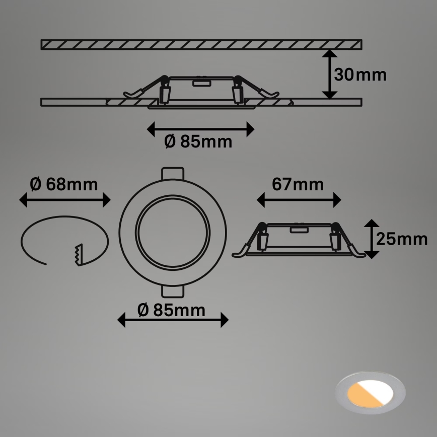 Brilo - KIT 3x Infälld LED badrumsbelysning LED/4W/230V IP44 3000/4000K silver