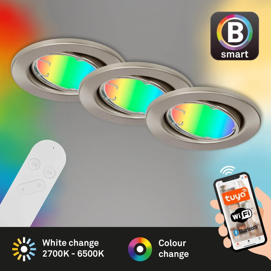 Brilo - KIT 3x LED RGBW Dimbar badrumsbelysning 1xGU10/4,9W/230V 2700-6500K Wi-Fi Tuya IP23 + fjärrkontroll
