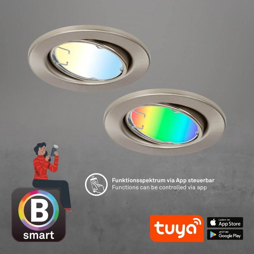 Brilo - KIT 3x LED RGBW Dimbar badrumsbelysning 1xGU10/4,9W/230V 2700-6500K Wi-Fi Tuya IP23 + fjärrkontroll