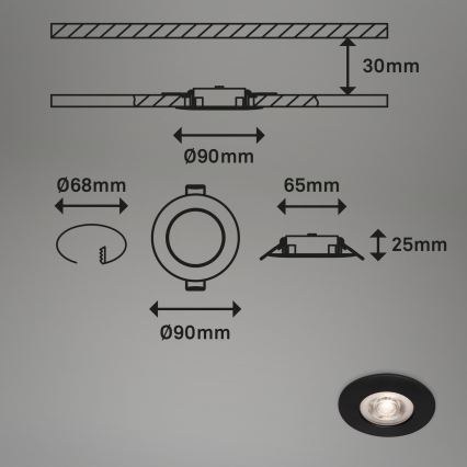 Brilo - KIT 4x Infälld LED badrumsbelysning LED/4,9W/230V IP44 svart