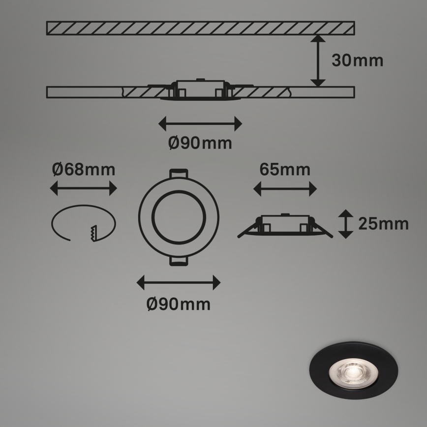 Brilo - KIT 4x Infälld LED badrumsbelysning LED/4,9W/230V IP44 svart