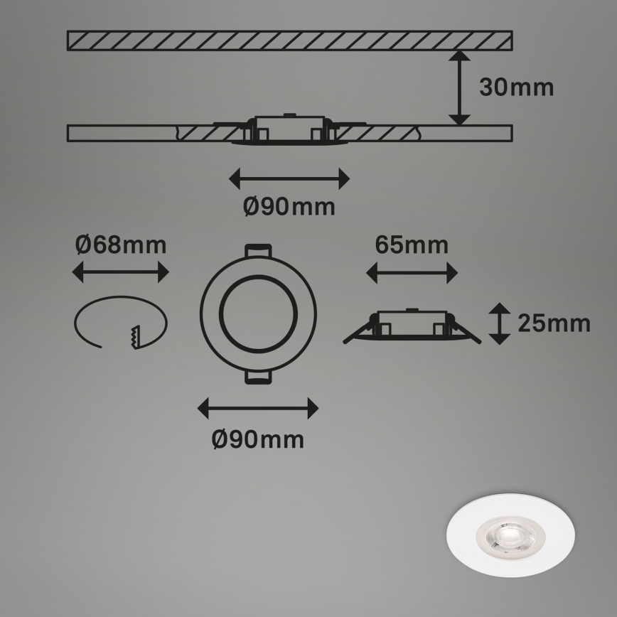 Brilo - KIT 4x Infälld LED badrumsbelysning LED/4,9W/230V IP44 vit